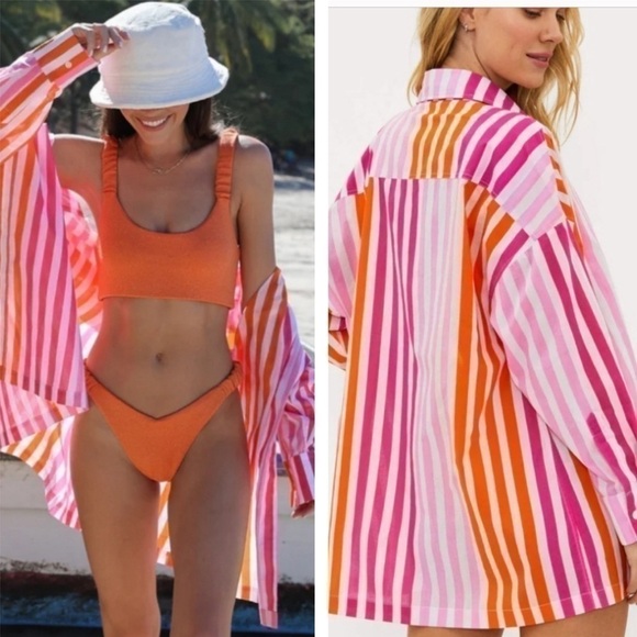 New Beach Riot x Revolve  Alexa Striped Button-Up Shirt./ Cover Up, New w/o tags - Picture 1 of 4